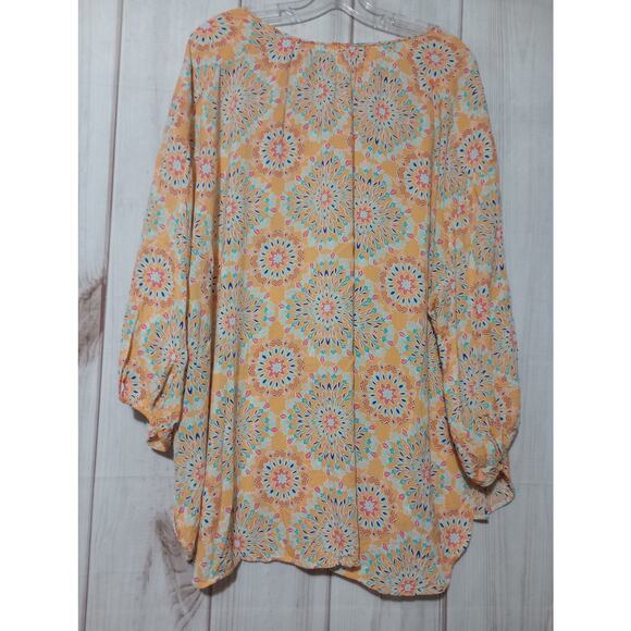Stylus Blouse Womens 4X Orange Boho Floral Medallion Rayon Tunic‎ Top Flowing - Picture 1 of 9